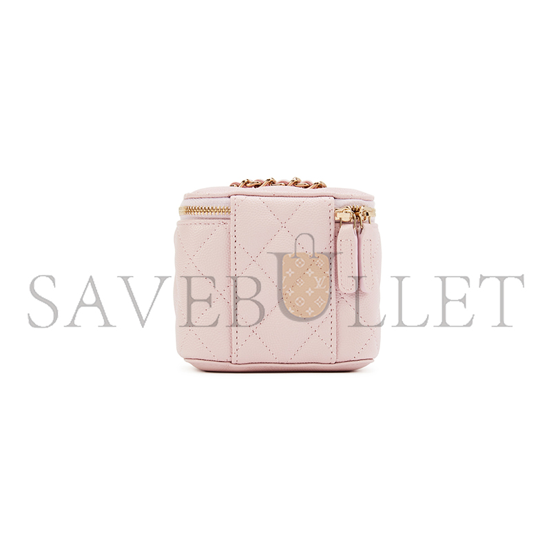 Ch*el light pink quilted grained calfskin mini vanity with chain gold hardware ap2198 (11*8.5*7cm)